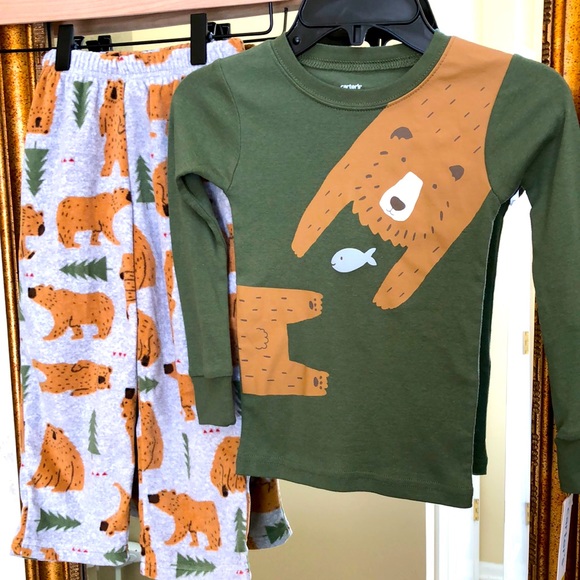 New toddler boys pajamas 2 piece set. Sz 4T. Bear design with soft flannel pants - Picture 1 of 9